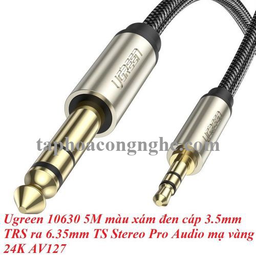 Ugreen 10630 5M màu xám đen cáp 3.5mm TRS ra 6.35mm TS Stereo Pro Audio mạ vàng 24K AV127 30010630
